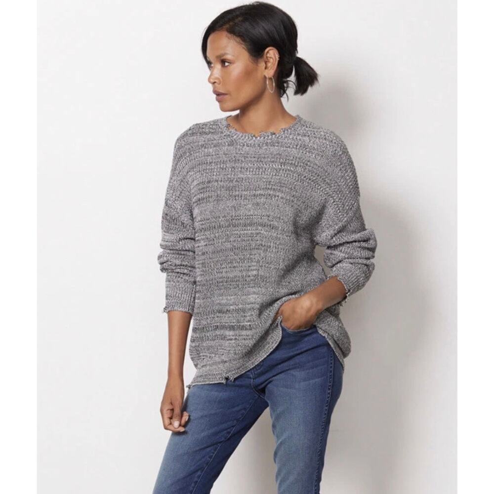 Pistola Eve Distressed Crew Neck Knit Sweater Top 100% Cotton Size XS